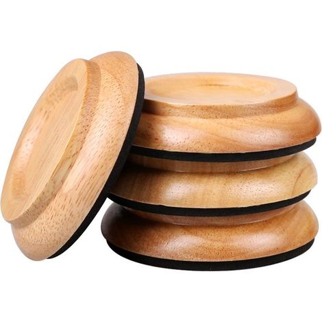 4 Stück 5,6 cm Klavierrollen, Holzrollen für Hartholzböden, Bodenschoner für Klaviere, rutschfeste Beingleiter mit Filzrückseite für Möbel (Naturholz) (1/5)