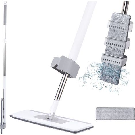 Balai Microfibre avec Essorage Intégré, Balai Serpillère Professionnel avec 137cm Poignée, Serpillère Plate avec 2 Tampons Réutilisables, pour Nettoyage Bois Dur, Stratifié, Carrelage (1/2)