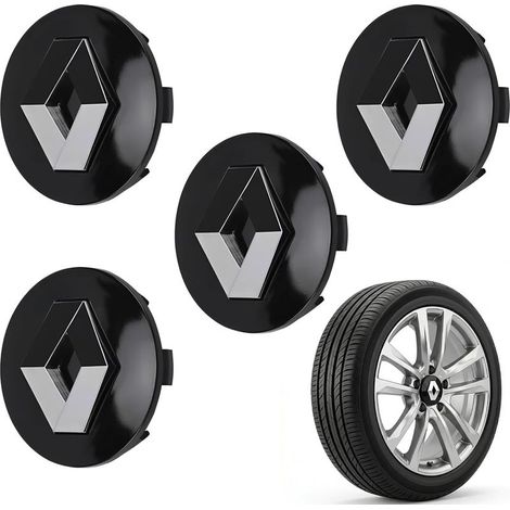 4x Cache Moyeu Noir Universel Compatible Renault Duster Megane Koleos Enjoliveur Roue Voiture Autocollant Logo