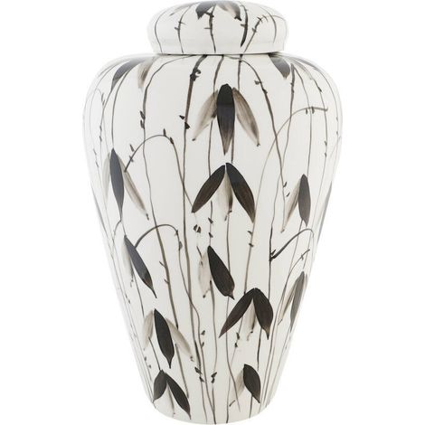 Vase en porcelaine blanche feuilles noires style oriental - Blanc motifs feuilles noires (1/4)