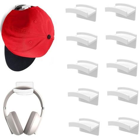 Blanc - 10 porte-chapeaux, suspension murale de casquettes de baseball, porte-chapeau collé, porte-serviette pour chapeau, organisateur de porte, pièce (1/5)