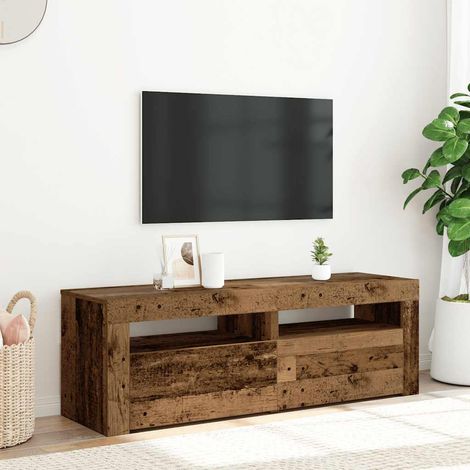 Meuble TV Banc TV Armoire TV avec lumières LED vieux bois bois d'ingénierie (1/5)