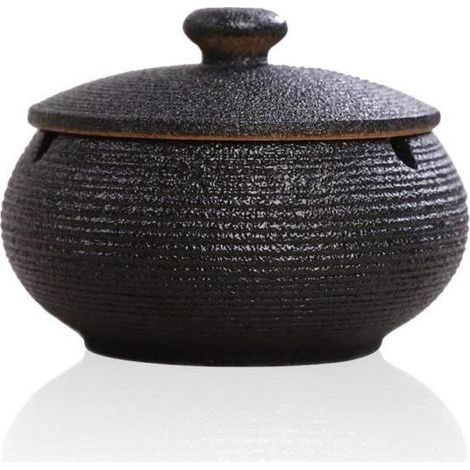 Cendrier en céramique avec couvercles, coupe-vent, cendrier pour une utilisation en intérieur ou en extérieur,Noir-Ywey (1/5)