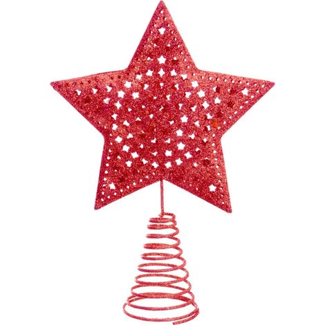 Cimier de sapin de noël étoile métal rouge 12x4x16cm (1/3)