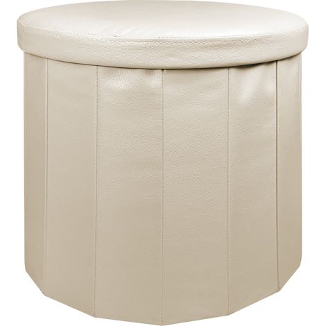 Pouf Contenitore Rotondo Portaoggetti In Ecopelle Poggiapiedi Salotto Sgabello Pouff Camera Design Con Coperchio Tortora
