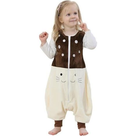 Gigoteuse A Pied - Sans Manches - Flanelle Polyester-Coton - Pour Nouveau-Né À 24 Mois - Unisexe - Chat Brun - 1 Pièce