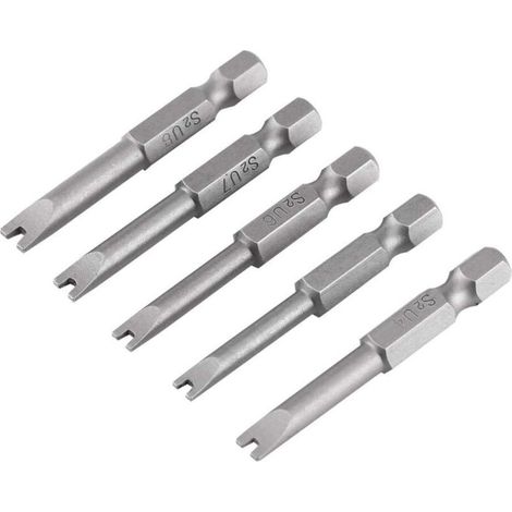 Lot de 5 embouts de tournevis en U – Acier allié S2 – Longueur 50 mm – Tige hexagonale 1/4' – Magnétiques pour électricien (1/5)
