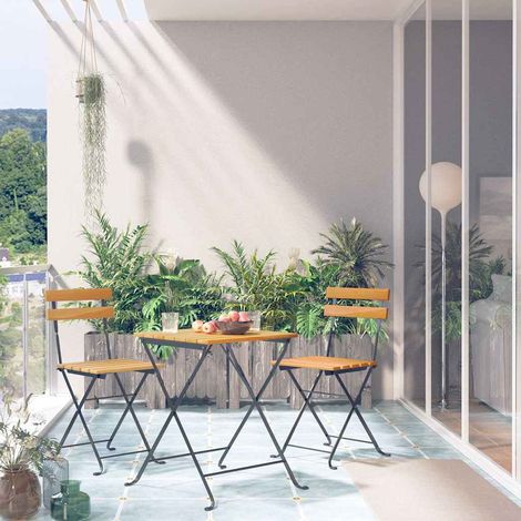 Ensemble Table + 2 chaises de bistro pliable - Table à manger avec Chaises Bois d'acacia solide BV698323 - BonneVie (1/5)