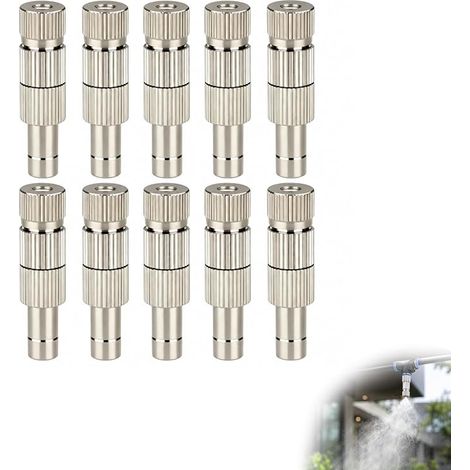 Buse Brumisateur Laiton 6 mm Raccord Rapide Buse de Brumisation Jet Fin Refroidissement Arrosage Argent Buse pour Brumisateur Terrasse Jardin Système Usage Intérieur Extérieur (1/5)