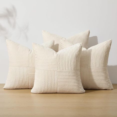 Corduroy solid color patchwork combination home decoration pillowcase, cushion cover, seat cushion cover -- beige patchwork -- 4545cm