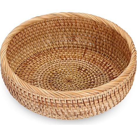 Panier de fruits en rotin panier de service support de rangement pour cookies, pain, clés (rond,23CM) naturel (1/5)