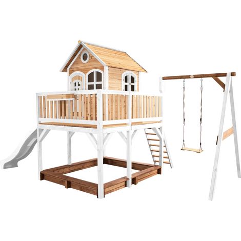 Axi Liam Maison Enfant Avec Bac À Sable, Balançoire & Toboggan Blanc  Aire De Jeux Pour L'Extérieur En Marron & Blanc  Maisonnette / Cabane De Jeu En Bois Fsc