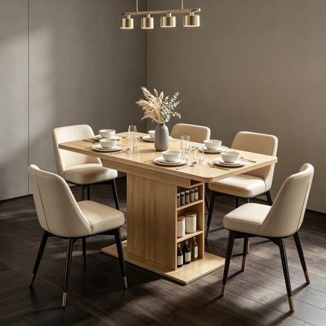 Tavolo da pranzo allungabile rettangolare per 4-6 persone, tavolo da cucina 110-130 cm, 6 ripiani aperti (1/5)