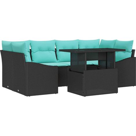 Garden Sofa Set with Cushion 7 pcs Black and Blue Poly rattan vidaXL (1/5)