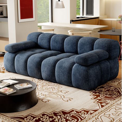 Sofá de 2 plazas 200x100 cm de tela chenilla azul sin montaje - CHICFURN (1/5)