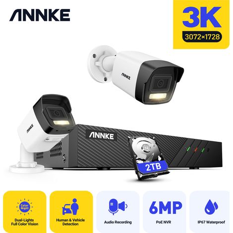 ANNKE 3K PoE Kit Caméra de Surveillance 8CH NVR 2X5MP Caméra Intelligente Double Lumière Vision Nocturne PoE Kit de Vidéo Surveillance Sécurité Système 2TB (1/5)
