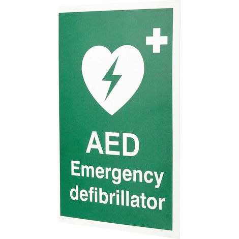 Seco AED - Segnale di emergenza per defibrillatore, 200 x 300 mm, 1 mm, in plastica semi rigida, verde (1/3)