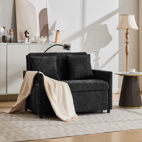 Sofá cama convertible 1 plaza con puerto USB y soporte para tablet, negro OKMYHOME (1/5)