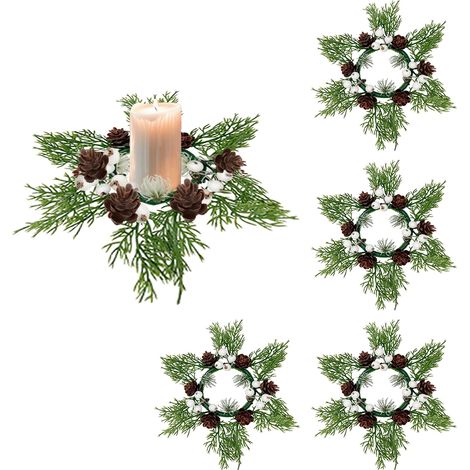 Künstlicher Weihnachtskranz (4-teilig) mit Tannenzapfen, weißen Beeren und Zweigen. Miniaturkranz, 22 cm, braun, ideal zur Dekoration von Küche oder Wohnung. (1/2)