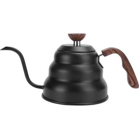 Théière bouilloire à col de cygne, théière en acier inoxydable, verser sur la cuisinière à café Théière bouilloire à col de cygne avec poignée en bois anti-brûlure(1L) (1/5)
