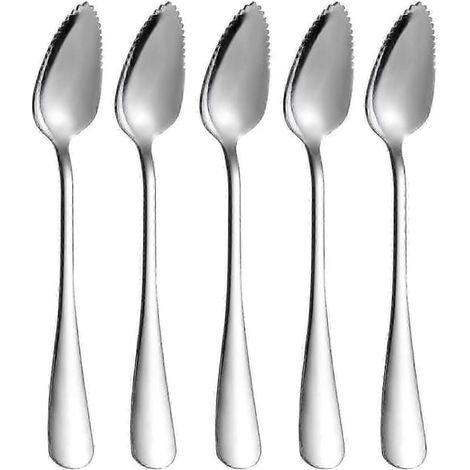 Ensemble de 5 cuillères à pamplemousse en acier inoxydable, à bord dentelé, manche épais, ustensile de cuisine argenté avec revêtement antiadhésif (1/4)