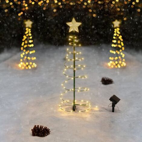 Sapin de Noel Artificiel Solaire, Decoration Noel Exterieur Solaire Sapin, Lumiere Solaire Exterieur Jardin, Guirlande Lumineuse Exterieure Solaire Noel, Deco Noel Arbre Lumineux LED (Blanc Chaud) (1/4)