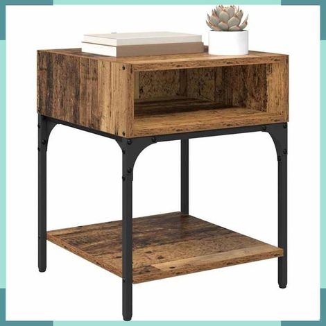 Table de chevet - 881812 - Bois ancien - 2 étagères - 40 x 40 x 50 cm (1/5)