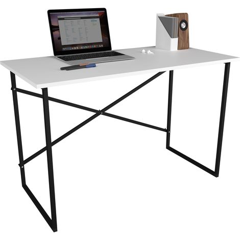 VCM Mesa de escritorio de metal de madera Escritorio de trabajo Oficina Oficina Industria Styl Insasi (blanco) (1/2)