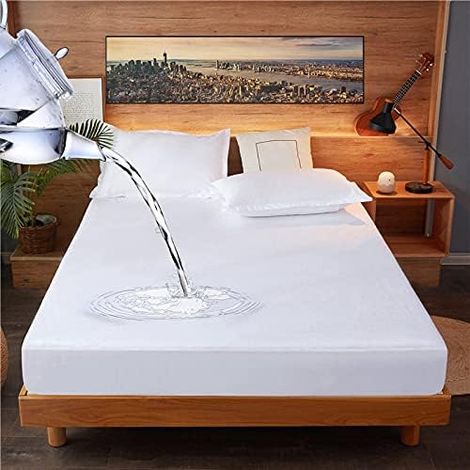 Protège Matelas 160 x 200 cm Imperméable Respirant avec 4 Coins Elastiques Alèse imperméable pour Matelas Housse de Matelas 30 cm de Profondeur (1/5)