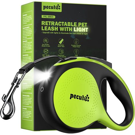 Laisse Chien Enrouleur 8m, avec Lampe LED Rechargeable,Laisses Rétractables pour Chiens(Jusqu'à 50Kg), avec Un Boutton S'arrêter Bloquer, Ruban en Nylon avec Coutures Réfléchissantes (1/5)