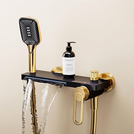 1 mitigeur baignoire, cascade mural, laiton, douchette 3 modes, salle de bain (1/5)