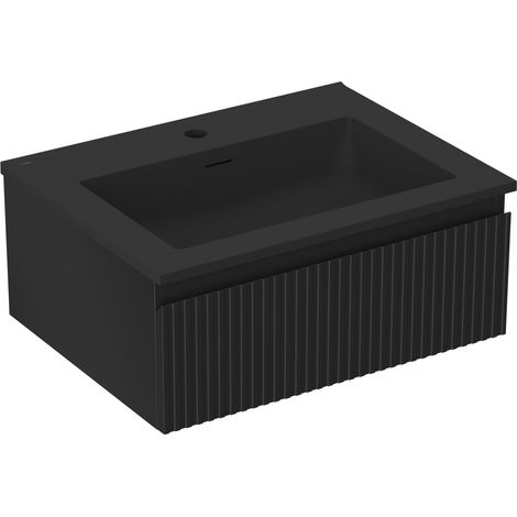 Mexen Rivel Badezimmer-Unterschrank 60 cm mit Waschbecken Otis, 1 Schublade, gerillt, schwarz matt - 91A20-06023-1-BF71-W18M71 (1/5)