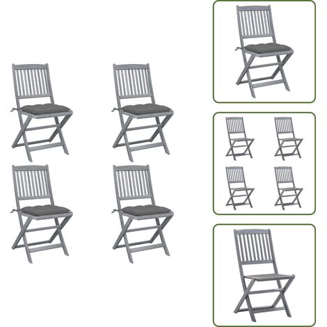 Klappbare Gartenstühle 4 Stk. mit Kissen Massivholz Akazie - Holz Gartenstühle - Gartenstühle Klappbar - Esszimmerstühle Outdoor - Gartenmöbel - Akasieholzmöbel (1/5)