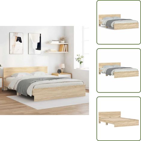 Bettgestell mit Kopfteil Sonoma-Eiche 140x200 cm - Holzbettfassungen - Bettkopfteile - Doppelbett - Massivholzbette - Eiche Möbel (1/5)