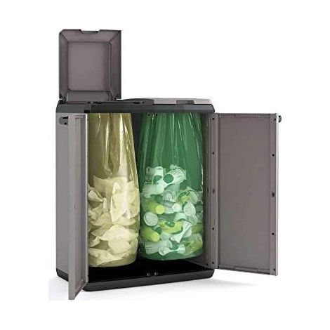Keter 9736000 Split Cabinet Recycling Basic Armadio Raccolta Differenziata 110 L 2 Compartimenti 68x39x85 cm colore Grigio