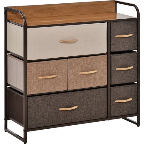 Commode 7 tiroirs meuble de rangement tiroir en tissu pliant - structure acier noir - 80L x 29l x 78,5H cm, multicolore (1/5)