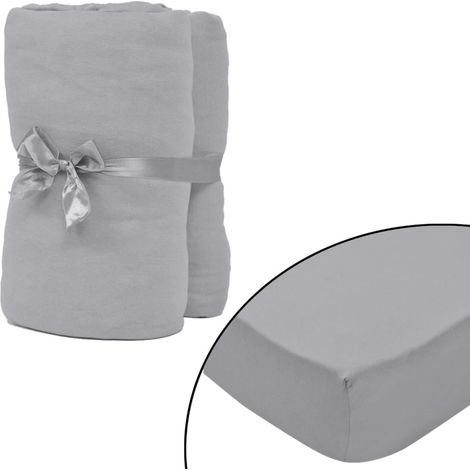 Videxl Lençol 2 PCS ajustable algodón 120x200-130x200 cm gris