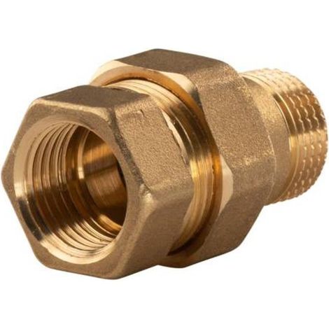 Messing Gewinde-Fitting Verschraubung gerade flachdichtend 1/2"IG - 1/2"AG (DN 15) - schwere Ausführung