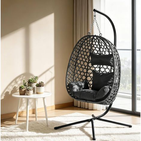 Fauteuil suspendu 105x105x195 cm anthracite en métal et rotin PE avec hauteur réglable (1/4)