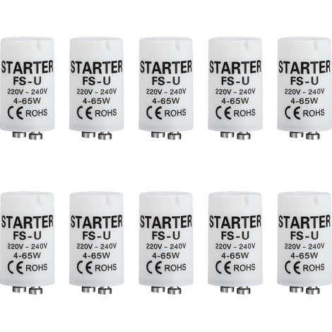 10 Pièces Starter Neon, Démarreurs Fluorescents LED Universels 4-65W 220-240V, Compatible Tubes Fluorescents et Néon, Démarrage Instantané et Efficace, Idéal pour Maison et Bureau