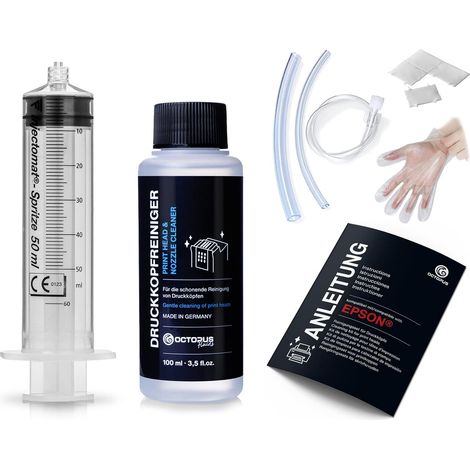 Nettoyeur de buses, nettoyeur de têtes d'impression compatible avec les têtes d'impression Epson avec adaptateurs pour tuyaux (100 ml) (1/5)