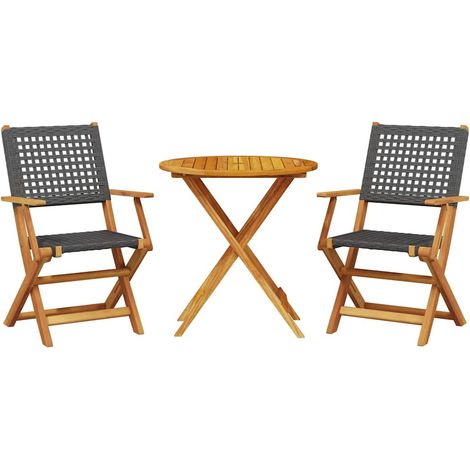 Set da Bistrot 3 pz  Salotto da Giardino Nero in Polyrattan e Legno Massello (1/5)