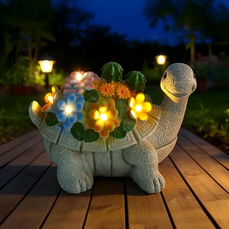 Statua della tartaruga Lampada da giardino esterna decorativa Lampade solari a LED, Ornamenti decorativi da esterno con 5 luci a LED, Sculture e statue decorative da giardino, per balcone terrazza (1/5)