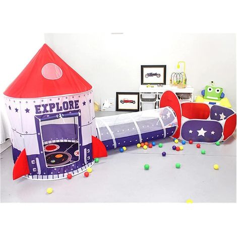 Tente de Jeu Gonflable 3 en 1 pour Enfants, Tente de Jeu d'Enfant de Boule de Pit avec Cerceau de Basket-Ball, Intérieur et Extérieur, Sac de Transport (Bleu Foncé) (1/5)