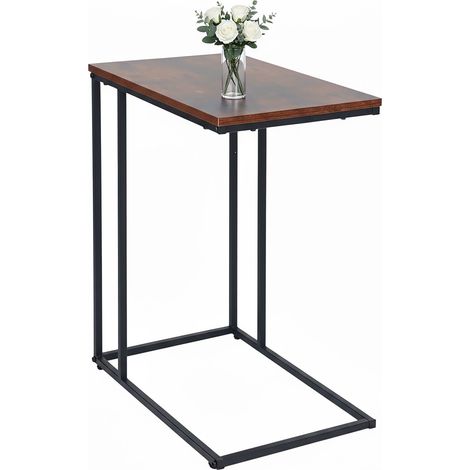 Relaxdays Beistelltisch, HBT: 64 x 50 x 35cm, MDF, Eisen, C-Form, Sofatisch zum Unterschieben, Wohnzimmer, schwarz/braun
