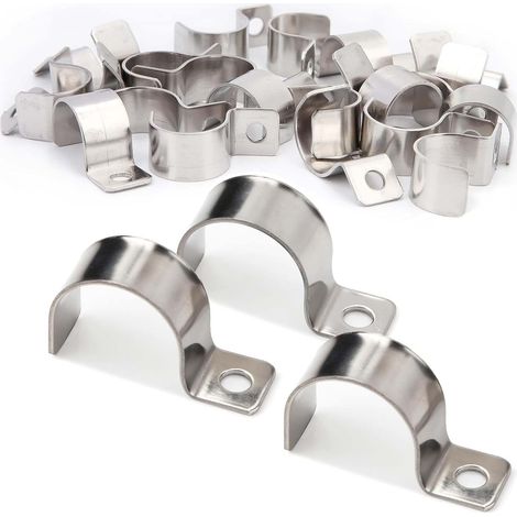 20 x Metal U-Shaped Pipe Clamps Clips Wall Cable Clips Stainless Steel Pipe Clamps for Cable Diameter 25-26 mm (1/5)