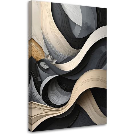 Quadro su tela, Onde astratte in nero bianco e beige. - 20x30 (1/2)