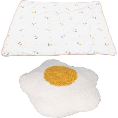2 en 1 Coussin Plaid Fleurs Blanc Jaune Lot Portable Doux Sieste Maison Salon Chambre Voyage (1/5)