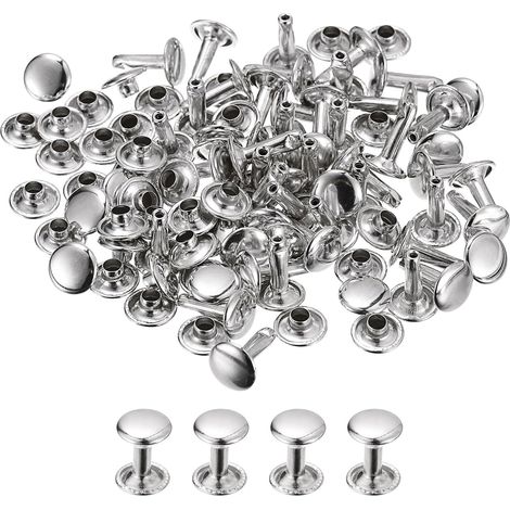 300 Ensembles Cuir Rivets, 9mm Double Capuchon Rivets 12mm Hauteur Métal Clouons Rivet pour Cuir Artisanat Réparation DIY Porte-monnaie Ceintures Sacs Chaussures, Argent Ton (1/4)