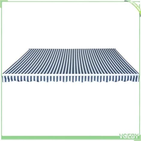 Auvent pliable manuel - FAFEICY - 450 cm - Bleu/blanc - Polyester PU résistant - Supports muraux inclus (1/5)